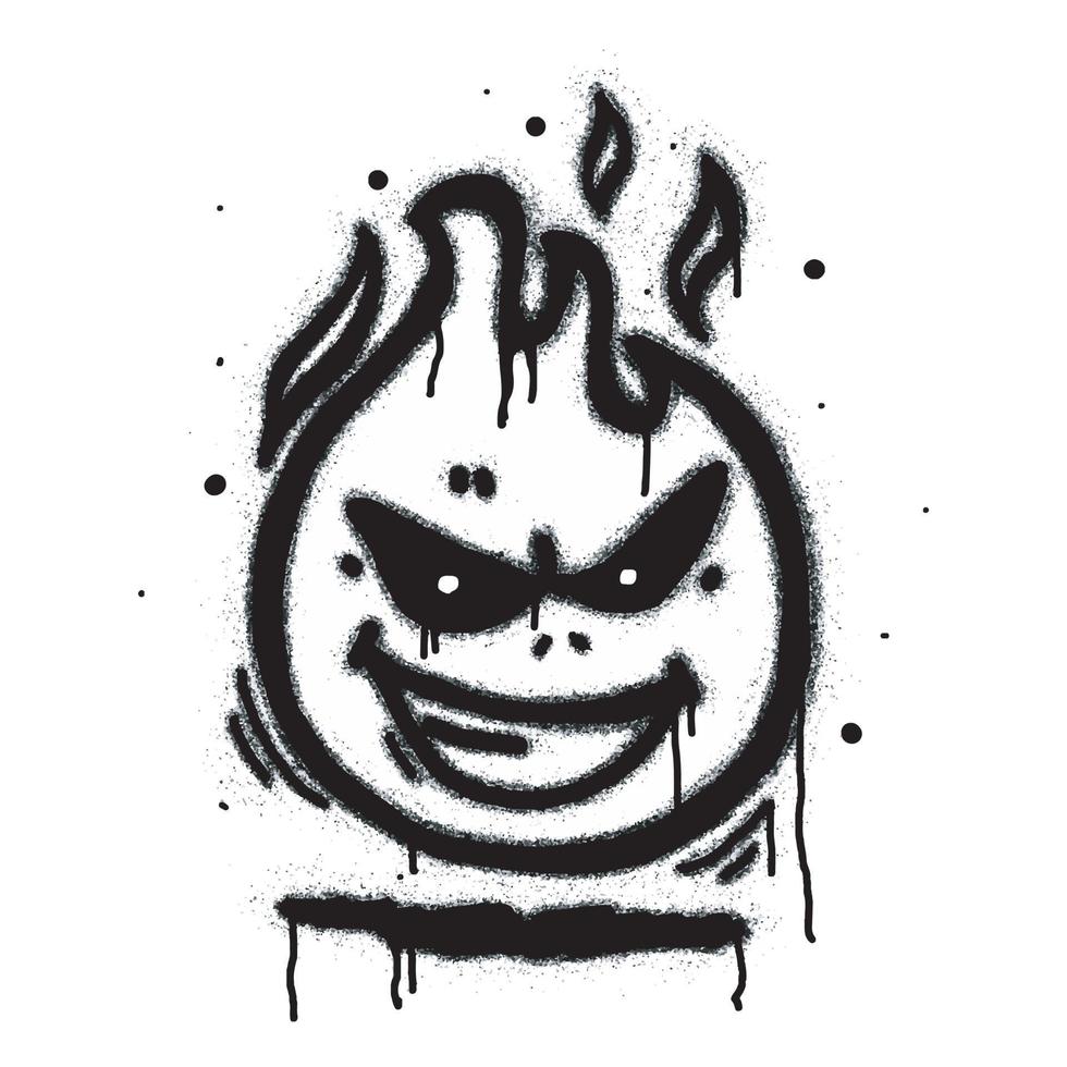 fogo emoji graffiti spray pintado de preto no branco vetor