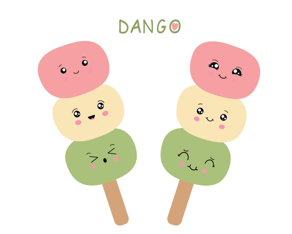 dango sobremesa tradicional japonesa isolada no branco. hanami dango. vetor de sobremesa de dango japonês.