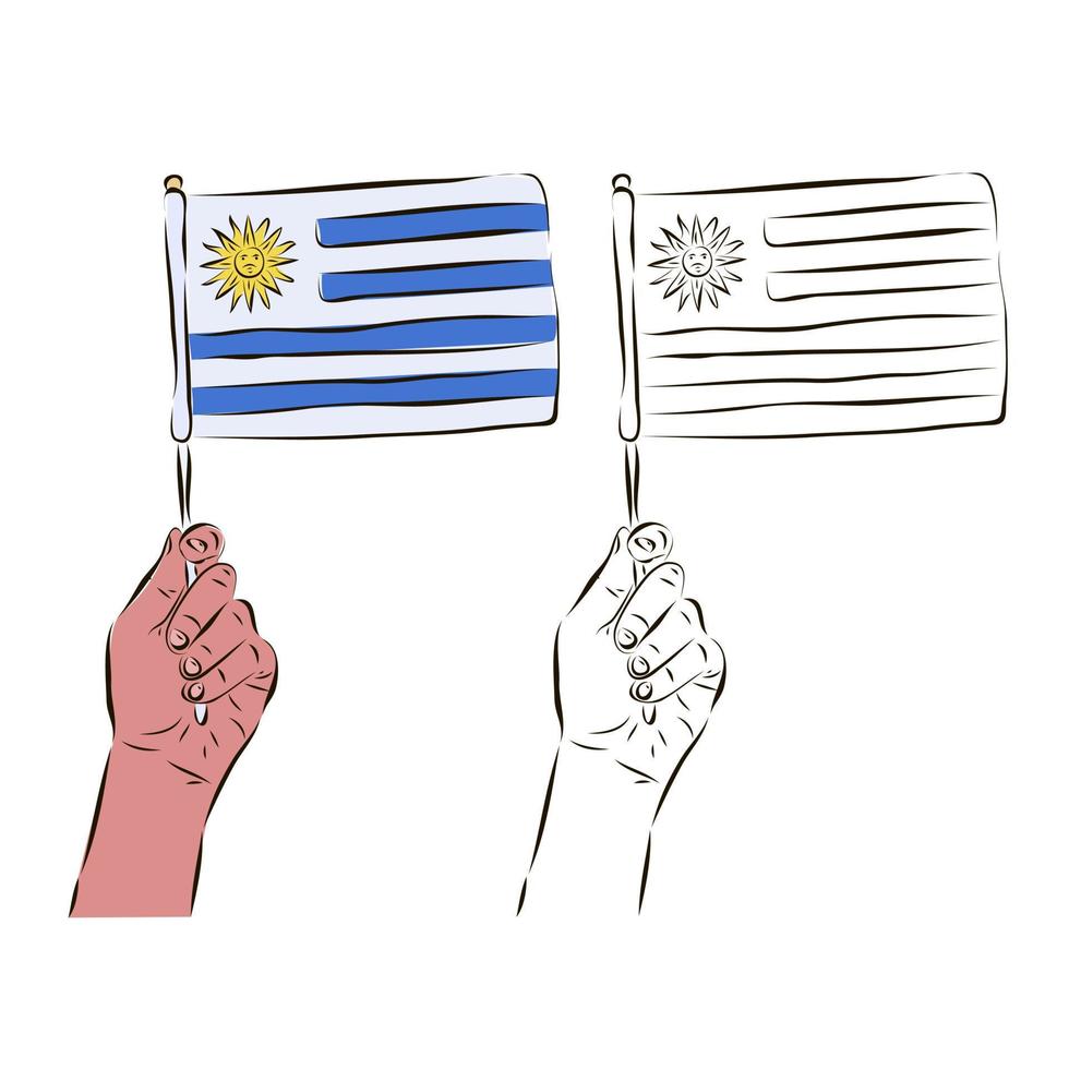 a bandeira do uruguai na mão de um homem em cores e preto e branco. o conceito de patriotismo. vetor