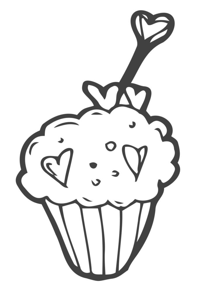 a linha desenhada de muffins não é branca. esboço de comida. bolo, cupcake vetor