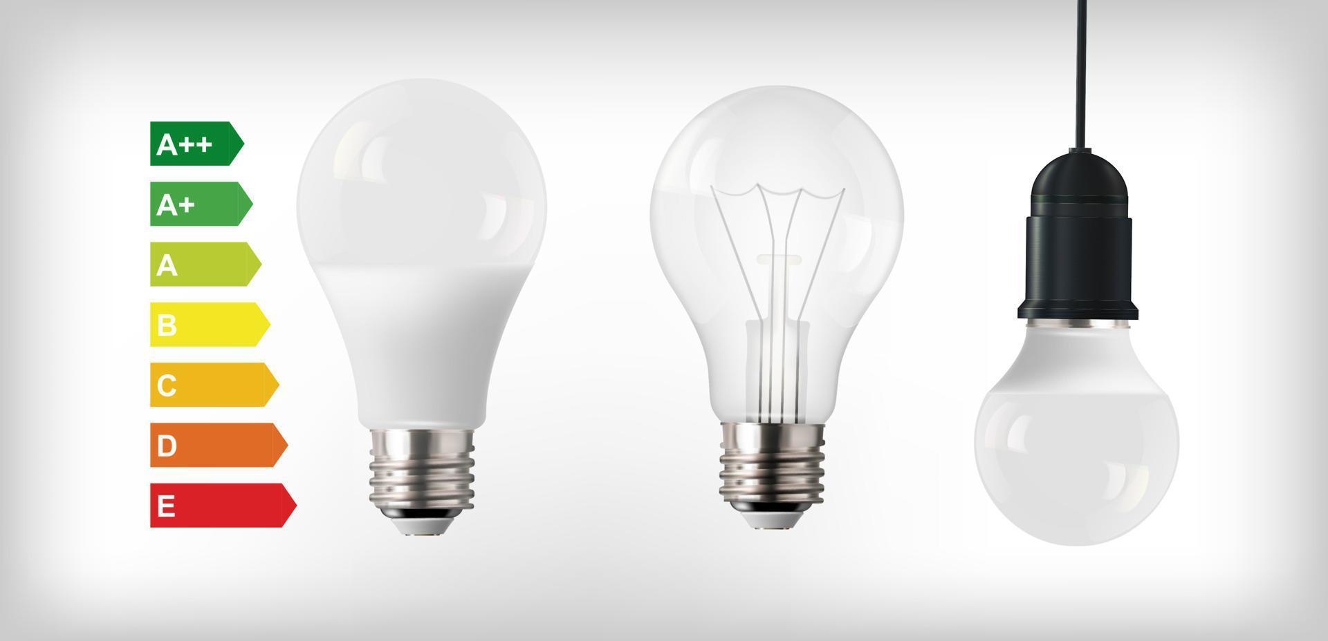ilustração vetorial dos principais tipos de iluminação elétrica lâmpada incandescente e lâmpada led. vetor