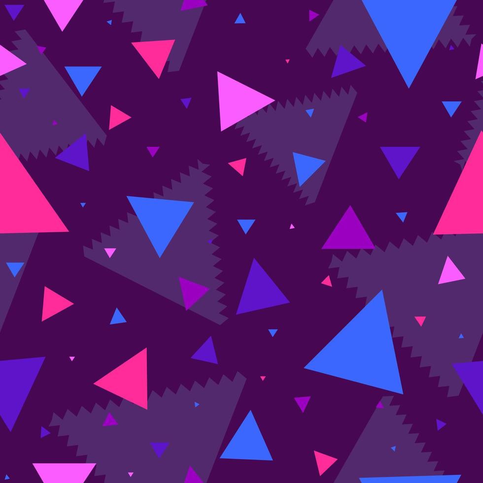 padrão sem emenda moderno com triângulos violetas e azuis em um fundo escuro. fundo repetitivo com mosaico e decorações geométricas. vetor