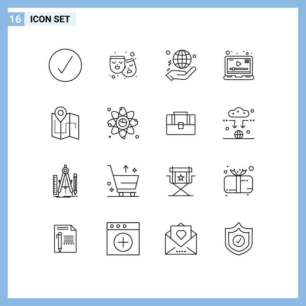 pacote de ícones vetoriais de estoque de 16 sinais e símbolos de linha para jogador de mão de vídeo de mapa doar elementos de design de vetores editáveis