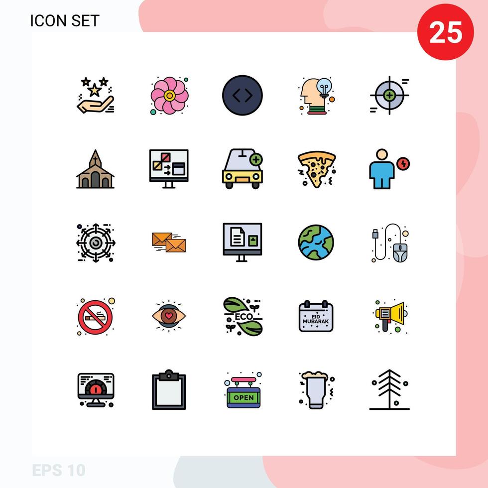 25 interface do usuário linha cheia pacote de cores planas de sinais e símbolos modernos de opinião de foco ideia de girassol elementos de design de vetores editáveis