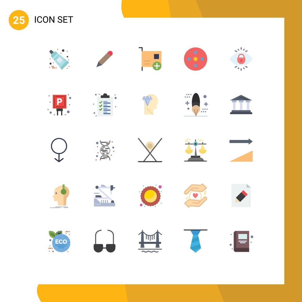 pacote de interface do usuário de 25 cores planas básicas de carretel de olho adicionar elementos de design de vetores editáveis de hardware de filmagem