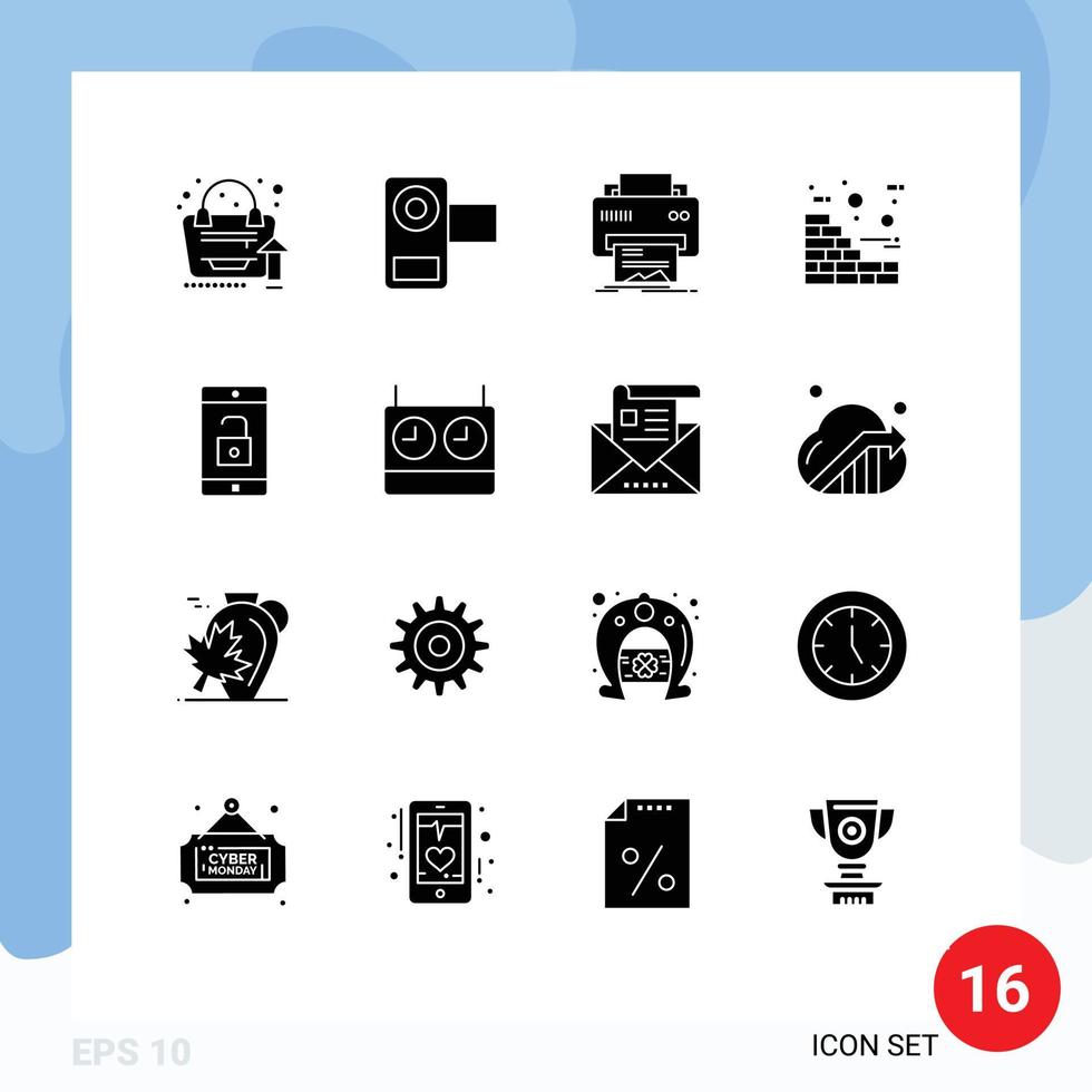 pacote de ícones vetoriais de estoque de 16 sinais e símbolos de linha para construção de aplicativos, tijolos de vídeo, hardware, elementos de design de vetores editáveis
