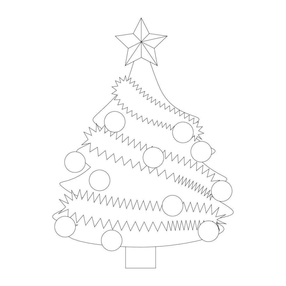 linda árvore de natal com decoração. isolado no fundo branco, design plano, vetor eps10, arte de linha