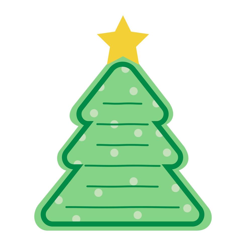 linda árvore de natal com estrela dourada. modelo de nota de memorando para texto. isolado no fundo branco, design plano, vetor eps10