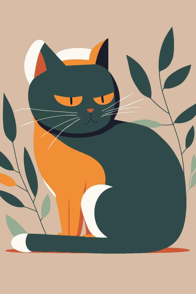 gato em ilustração abstrata de estilo matisse para cartaz de decoração de arte de parede vetor