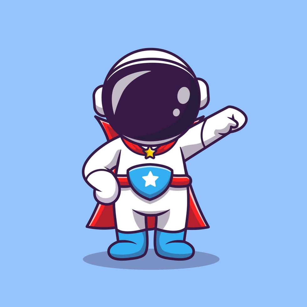 bonito astronauta super-herói dos desenhos animados vector icon ilustração. conceito de ícone de tecnologia de ciência isolado vetor premium. estilo de desenho animado plano