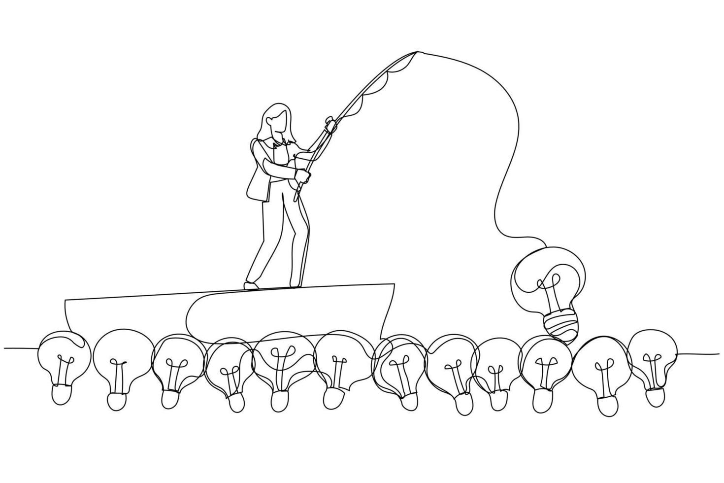 ilustração da ideia de lâmpada de pesca de empresária. estilo de arte de linha contínua única vetor