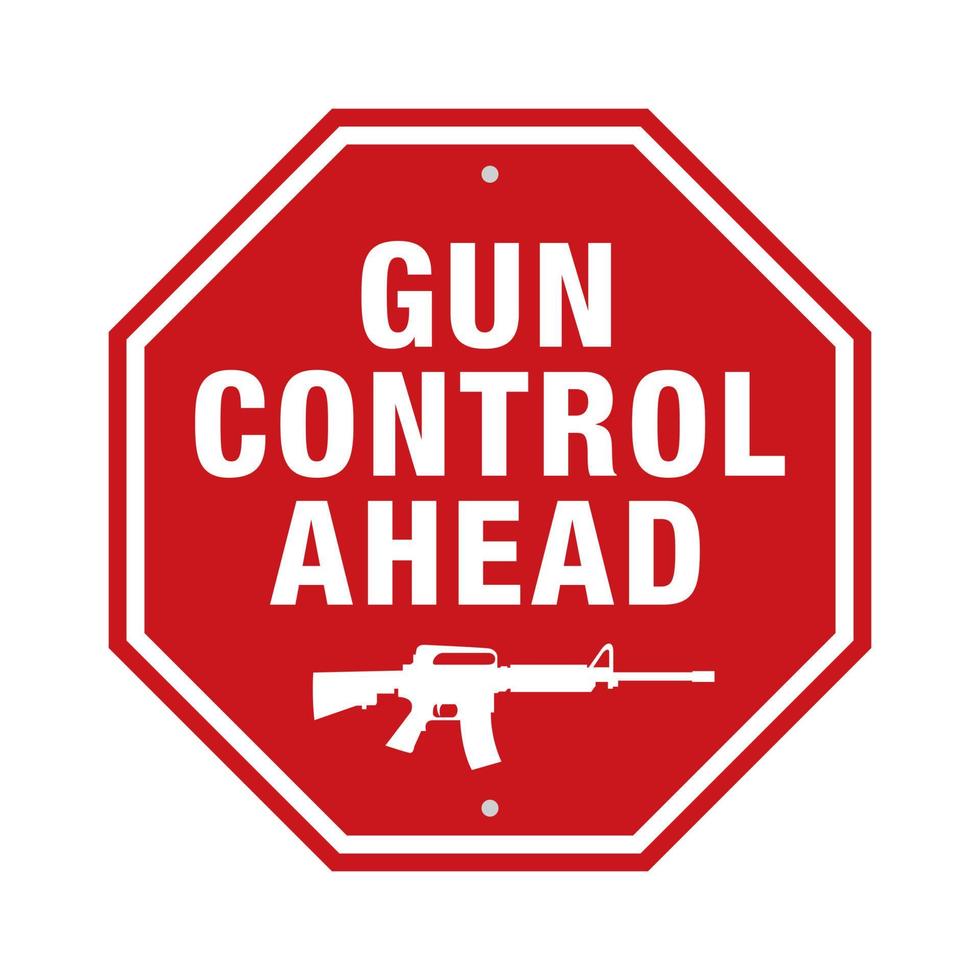 um sinal de pare vermelho com um controle de armas à frente e ilustração de mensagem de fuzil de assalto vetor