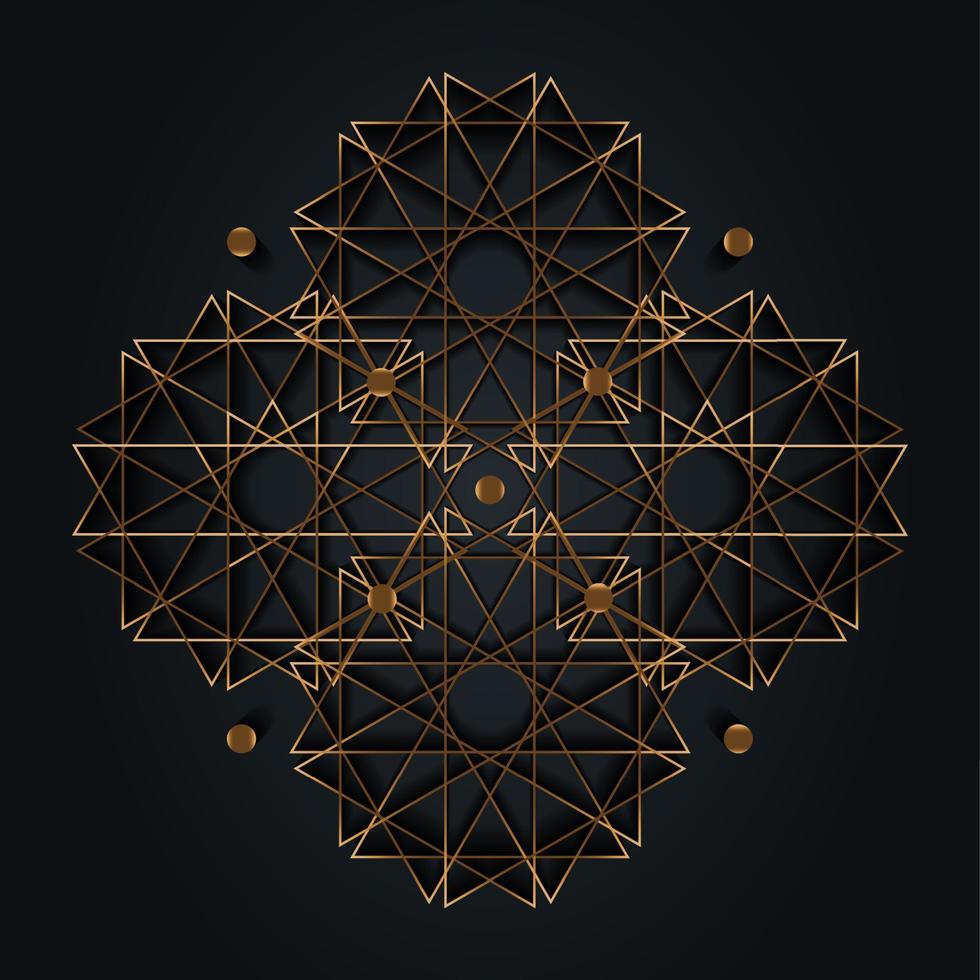 alquimia mandala sagrada de ouro, vetor de conceito de logotipo de mandala de círculo dourado geométrico abstrato luxuoso, geometria sagrada isolada em fundo preto