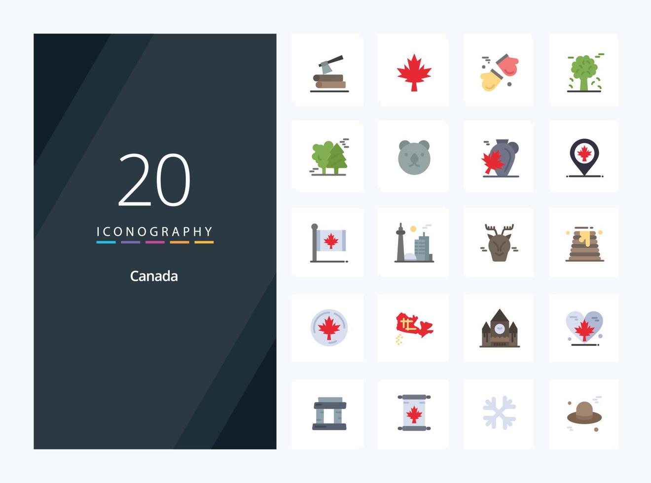 20 ícones de cores planas do Canadá para apresentação vetor
