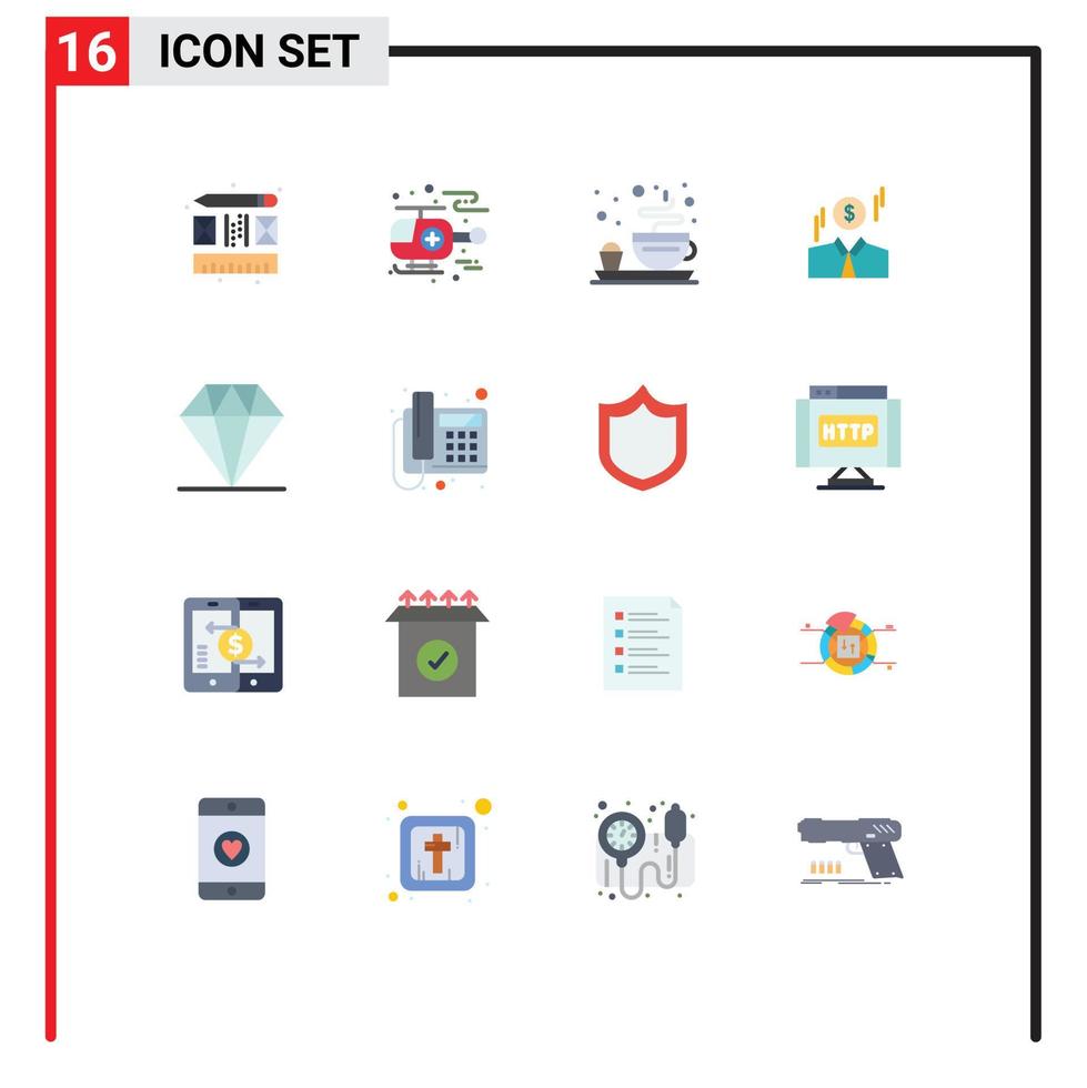 conjunto de 16 sinais de símbolos de ícones de interface do usuário modernos para mãos de telefone chá diamante dinheiro pacote editável de elementos de design de vetores criativos