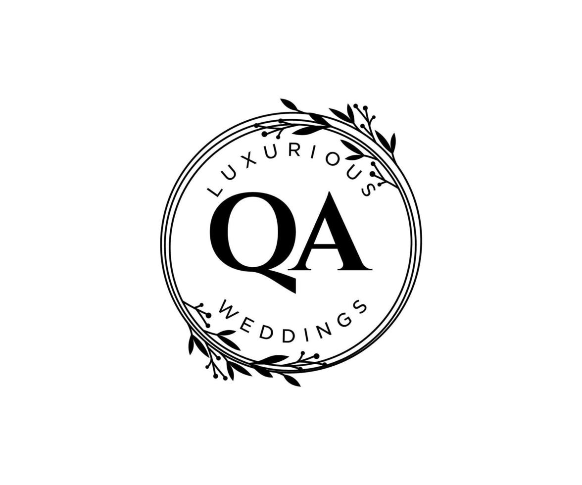 modelo de logotipos de monograma de casamento de carta inicial qa, modelos minimalistas e florais modernos desenhados à mão para cartões de convite, salve a data, identidade elegante. vetor