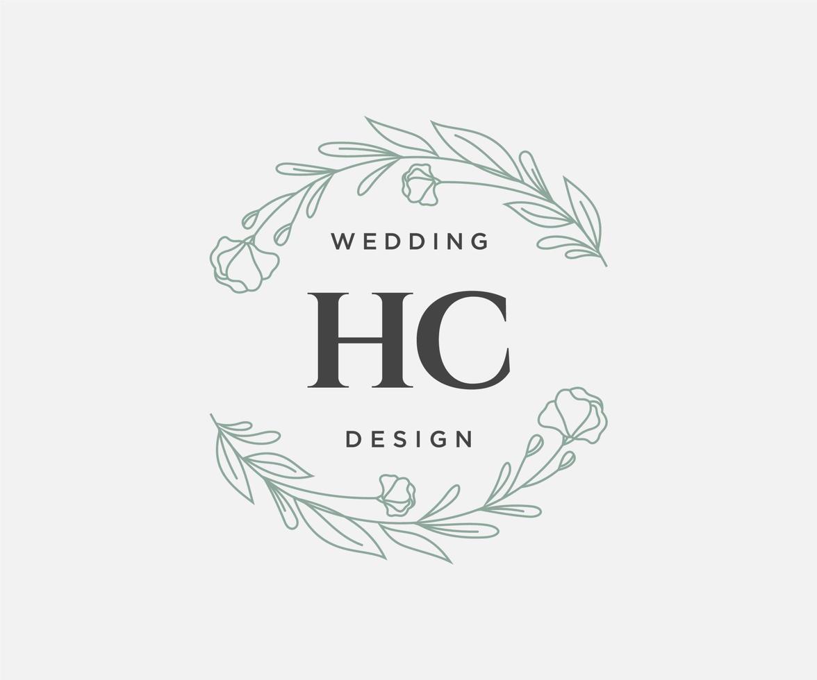 coleção de logotipos de monograma de casamento de letras iniciais hc, modelos modernos minimalistas e florais desenhados à mão para cartões de convite, salve a data, identidade elegante para restaurante, boutique, café em vetor