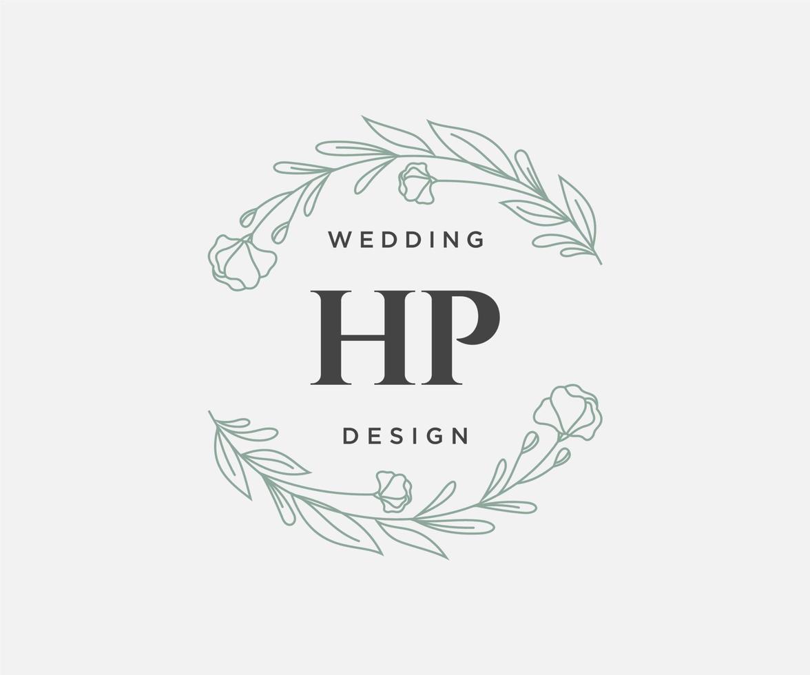 coleção de logotipos de monograma de casamento de letras iniciais hp, modelos modernos minimalistas e florais desenhados à mão para cartões de convite, salve a data, identidade elegante para restaurante, boutique, café em vetor