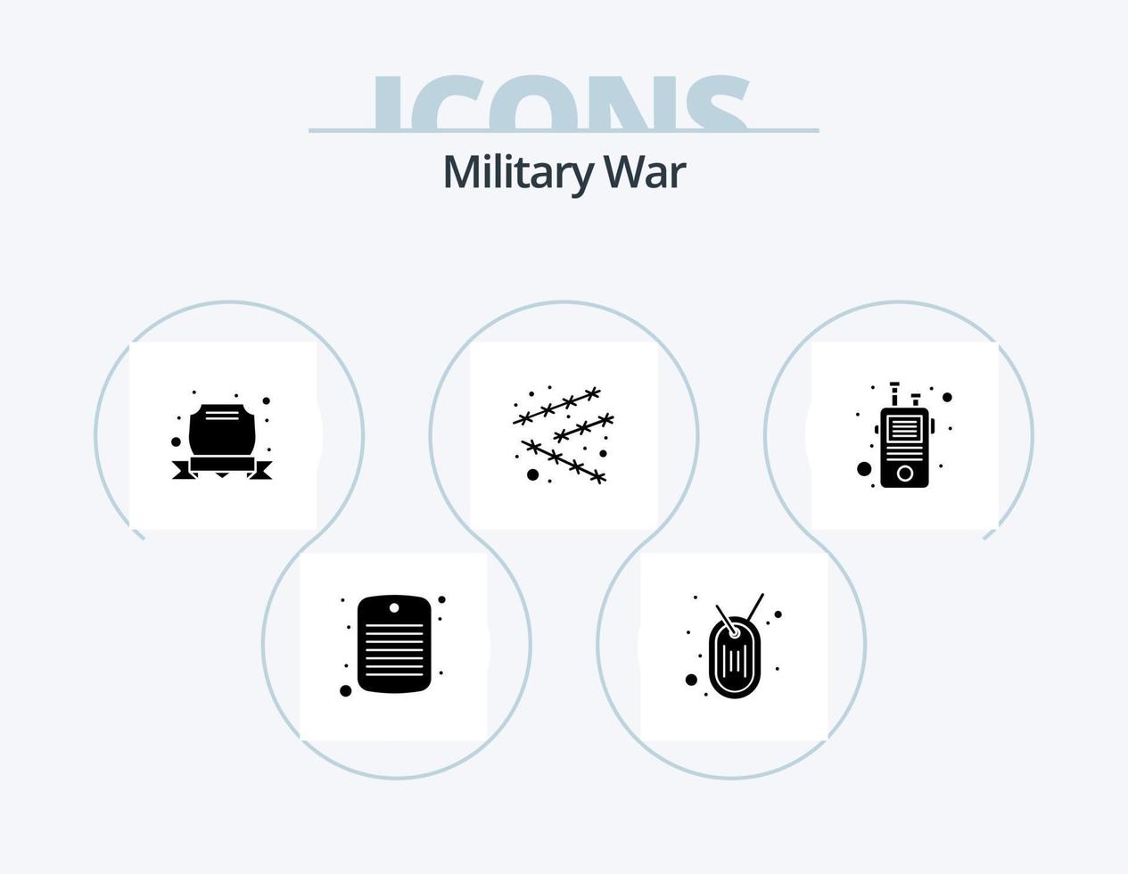 pacote de ícones de glifos de guerra militar 5 design de ícones. investigação. aço. exército. proteção. fronteira vetor