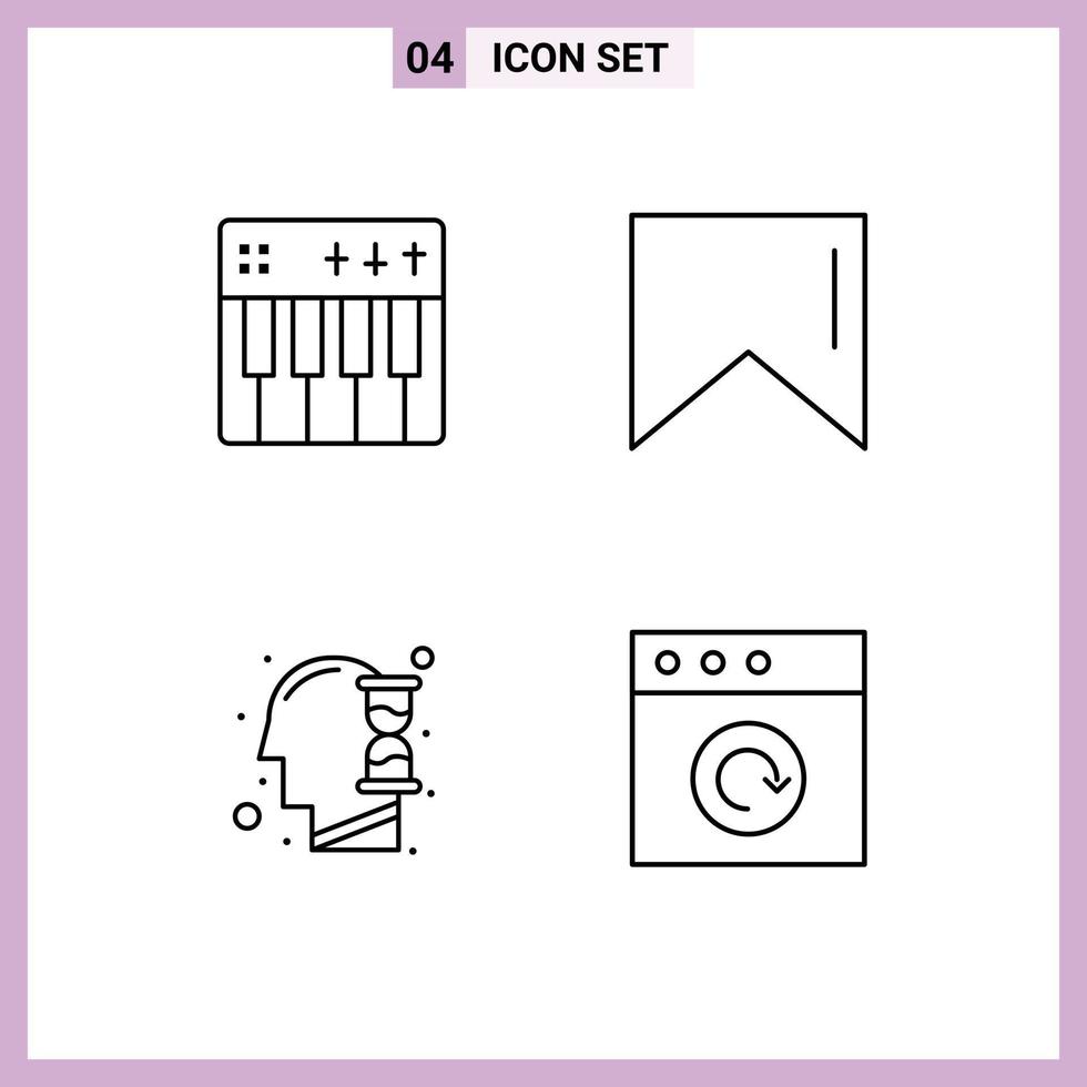 Pacote de 4 linhas de interface do usuário de sinais e símbolos modernos do aplicativo de bandeira de música de celebração elementos de design de vetores editáveis