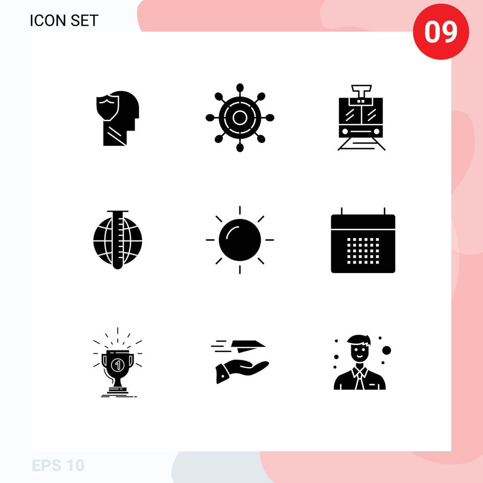 9 conceito de glifo sólido para sites móveis e aplicativos, dia, mercado, trem, dados, análise de mercado, elementos de design vetorial editáveis vetor