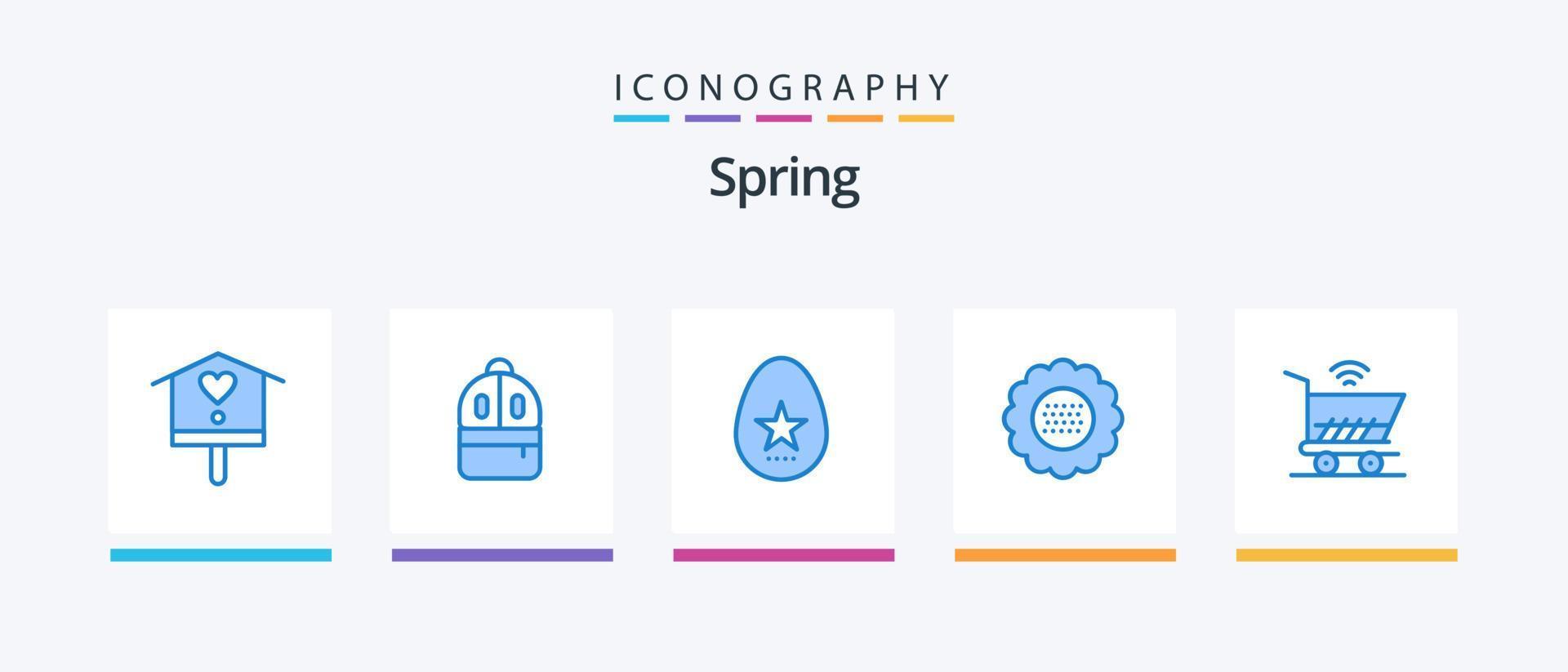 pacote de ícones de primavera azul 5, incluindo trolly. natureza. ovo. flor. flora. design de ícones criativos vetor