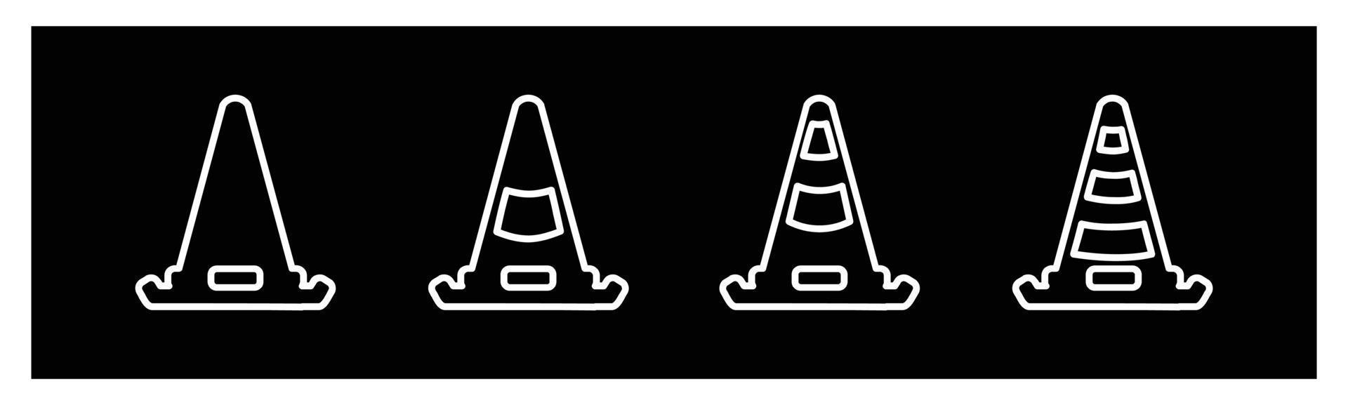 ícone de cone em vetor de estilo diferente, dois ícones de vetor de cone colorido e preto projetados, conjunto de ícones de cone de tráfego, ilustração em vetor de símbolo de barreira