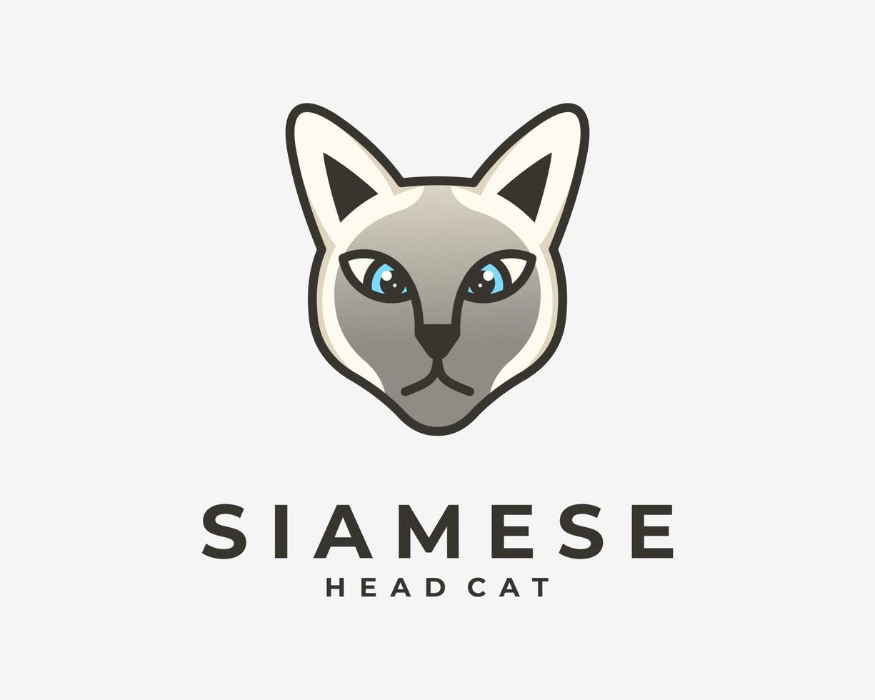 cabeça gato siamês gatinho felino retrato closeup personagem de desenho animado mascote lúdico vetor design de logotipo