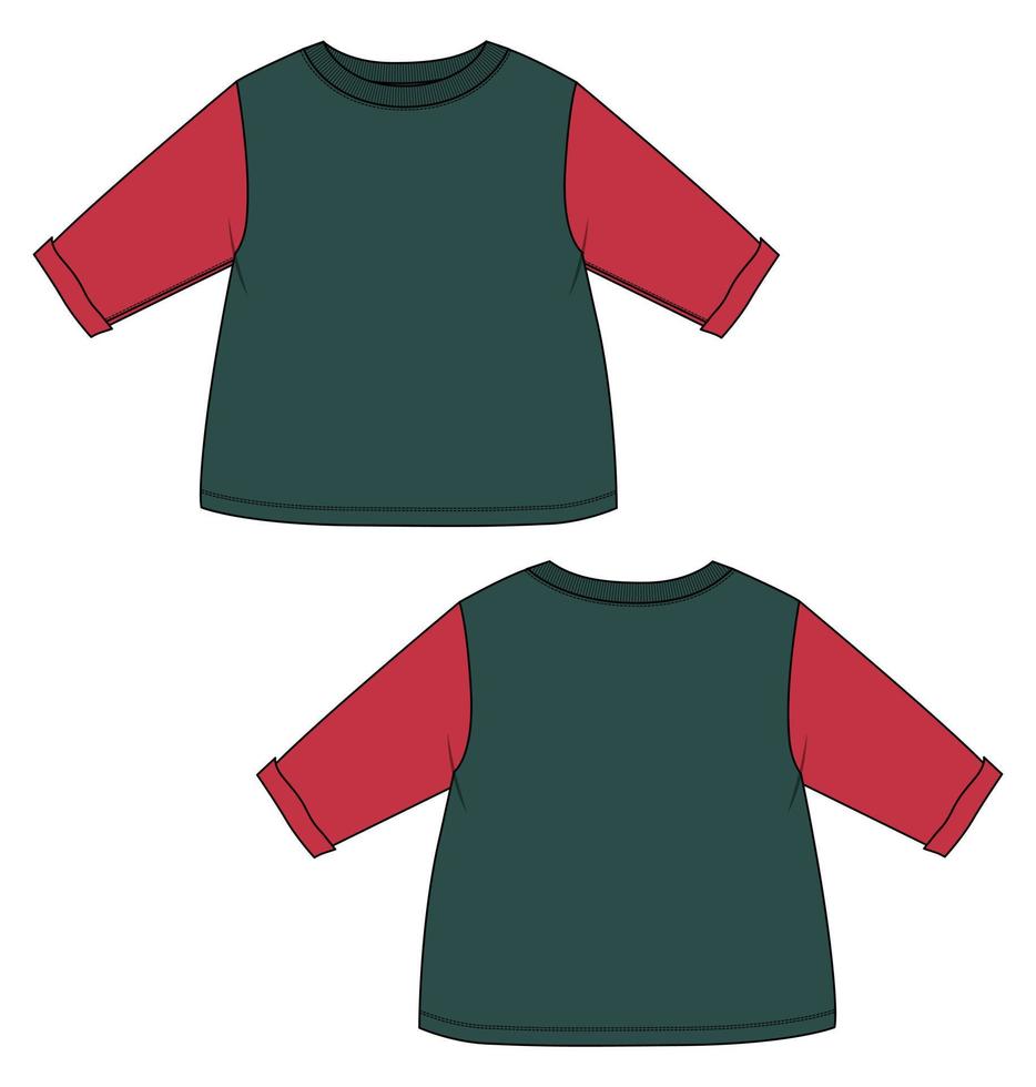 t-shirt de manga comprida tops modelo de ilustração vetorial de desenho plano de moda técnica para crianças. vetor