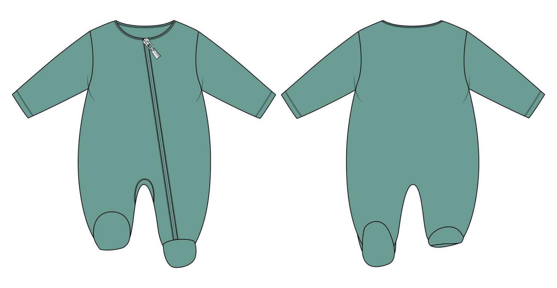 macacão de macacão de bebê moda técnica desenho plano modelo de ilustração vetorial vista frontal e traseira vetor