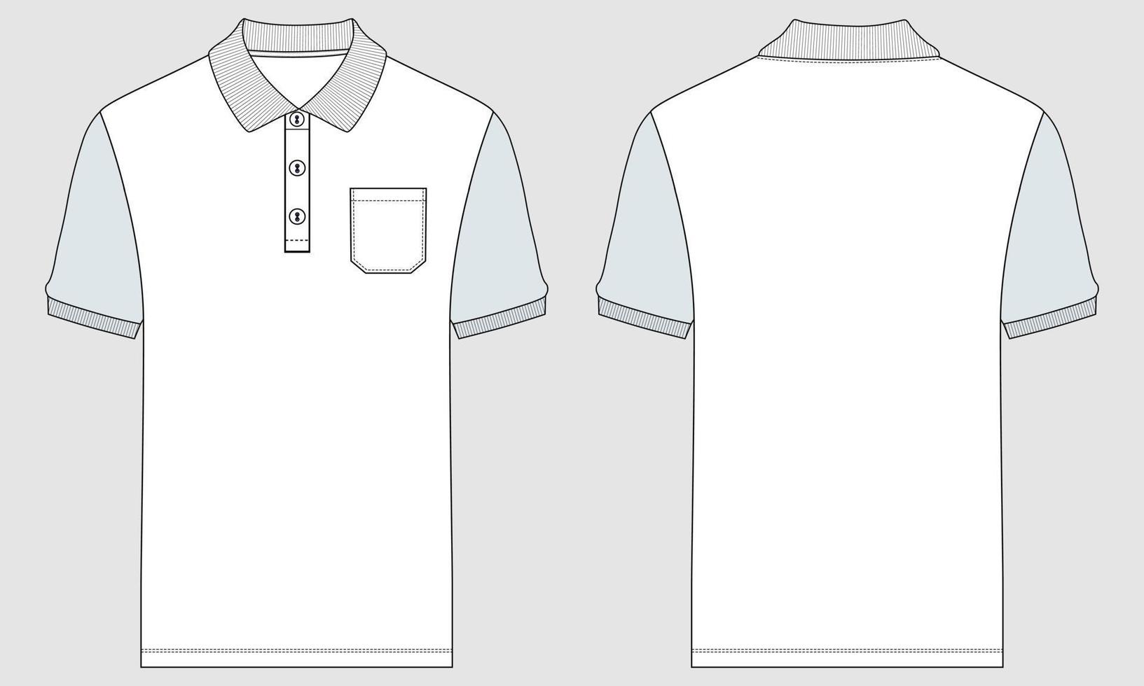 camisa polo de manga curta, moda técnica, esboço plano, modelo de ilustração vetorial, vista frontal e traseira. vetor