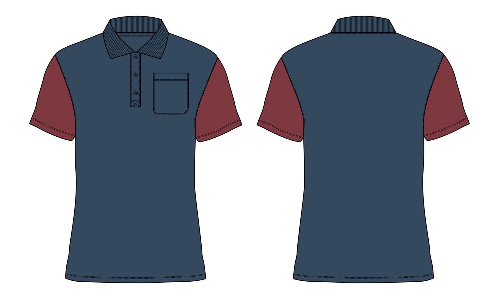 modelo de desenho de esboço plano de moda técnica de camisa polo vista frontal e traseira. vetor