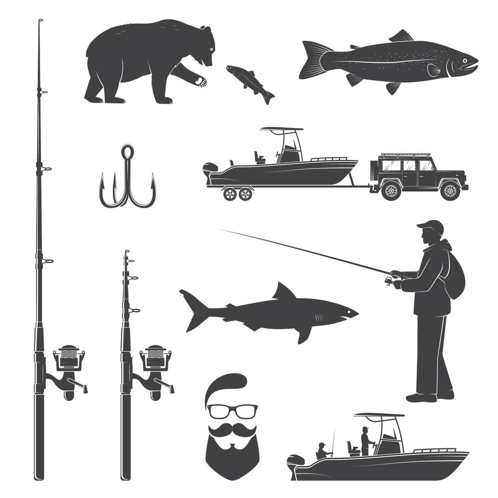 conjunto de ícone de pesca. ilustração vetorial. vetor