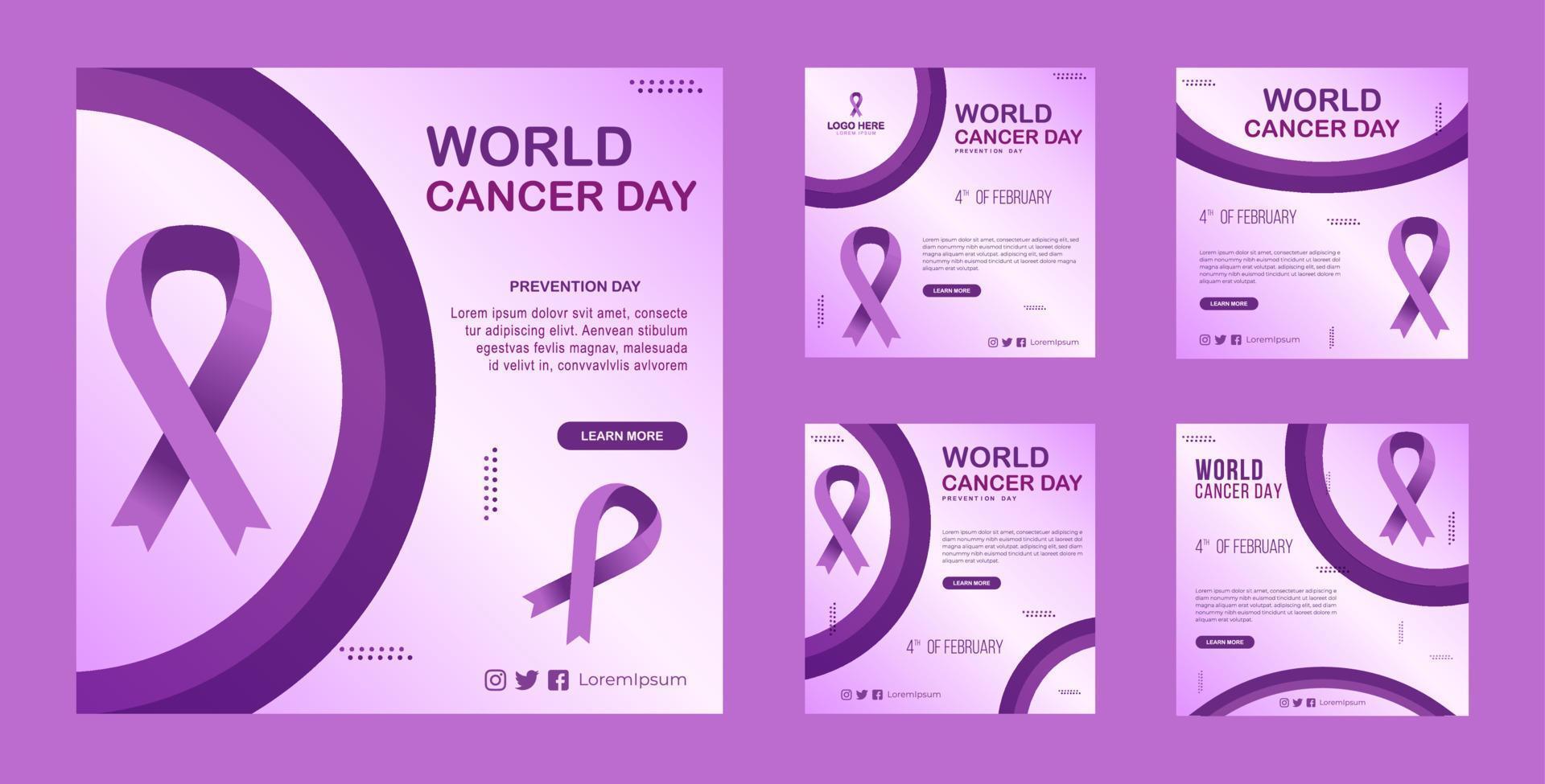 dia mundial do câncer gradiente coleção de postagens do instagram de mídia social contra o câncer vetor