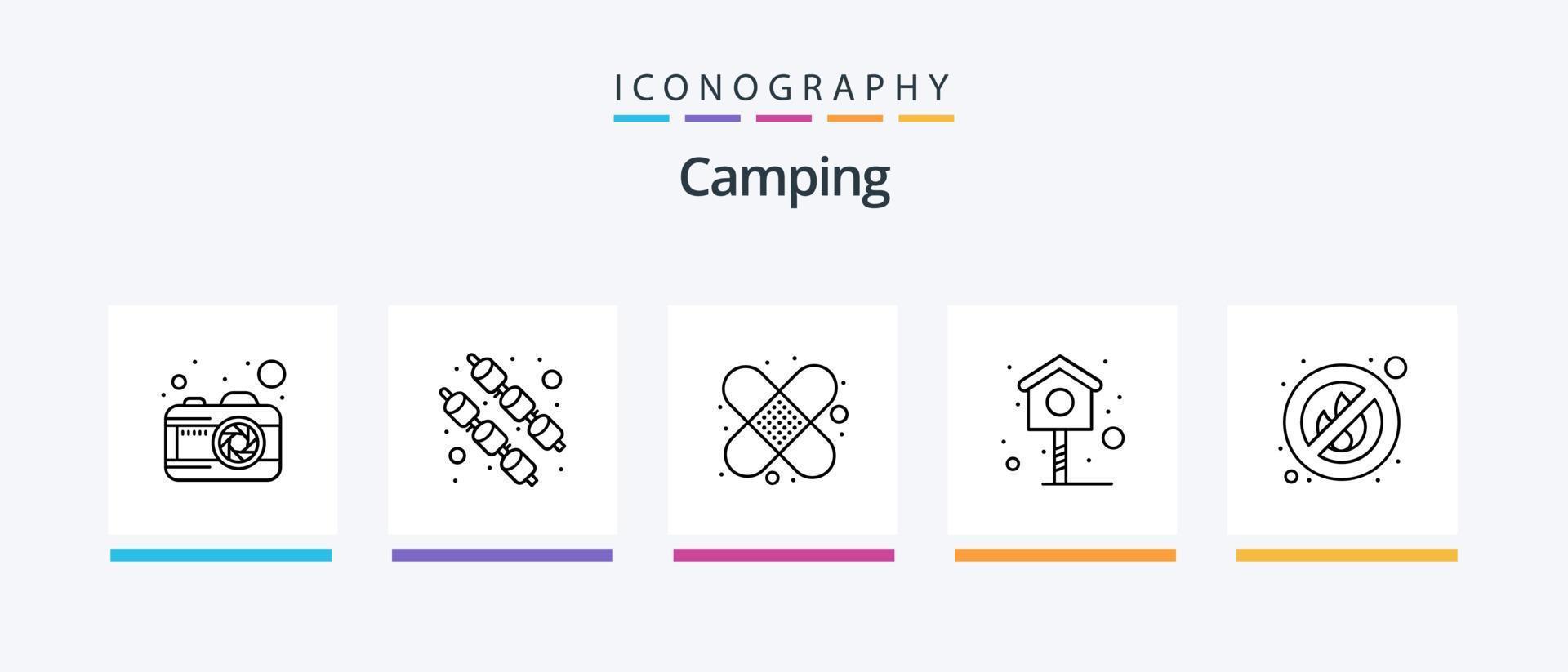 pacote de ícones da linha de acampamento 5, incluindo . viajando. foto. acampamento. machadinha. design de ícones criativos vetor
