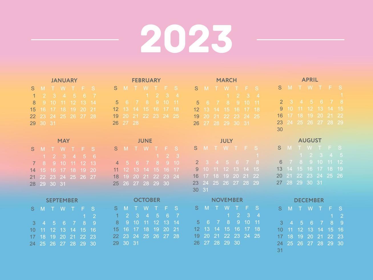 Ilustração em vetor ano calendário 2023. a semana começa no domingo. modelo de calendário 2023 de flocos de neve de natal. domingo de design de calendário em cores vermelhas. vetor