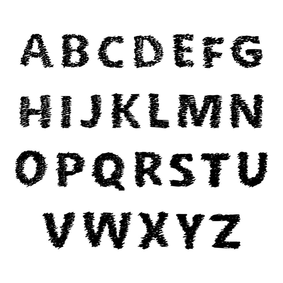 letras do alfabeto latino desenhadas à mão. fonte moderna maiúscula e tipo de letra. símbolos pretos no fundo branco. ilustração vetorial. vetor