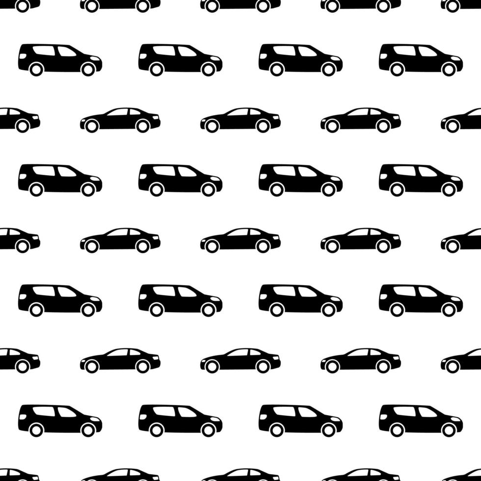 padrão sem emenda com carros pretos sobre fundo branco. ilustração vetorial. vetor