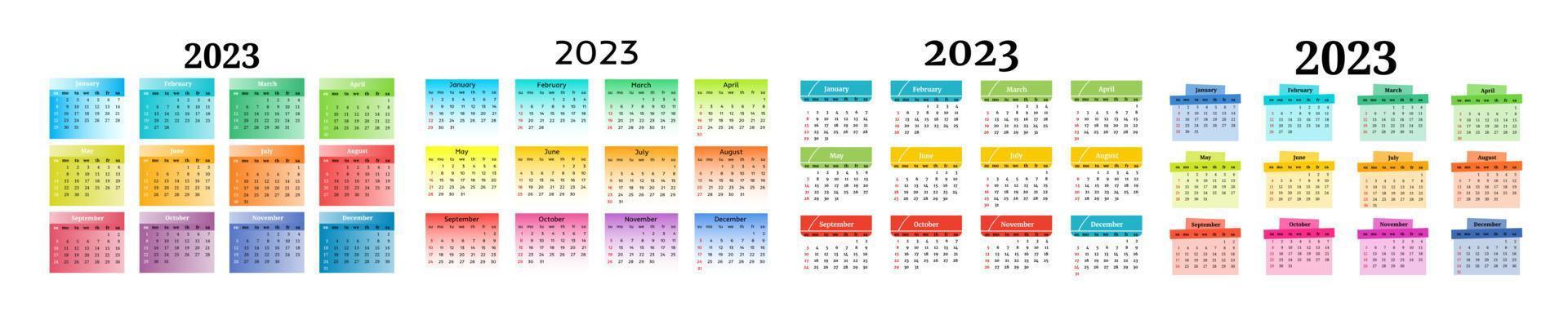 calendário para 2023 isolado em um fundo branco vetor