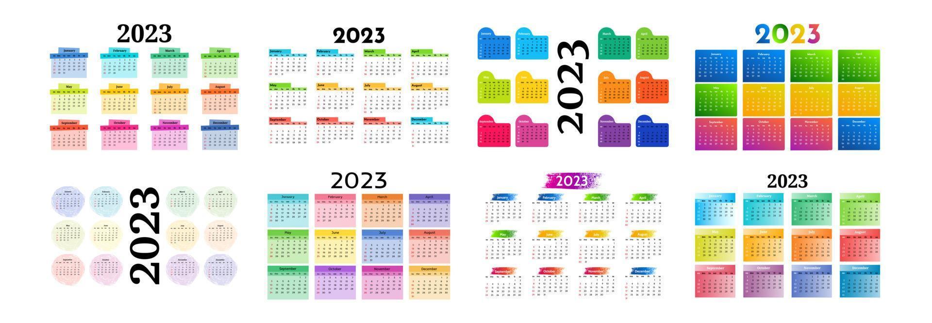 calendário para 2023 isolado em um fundo branco vetor