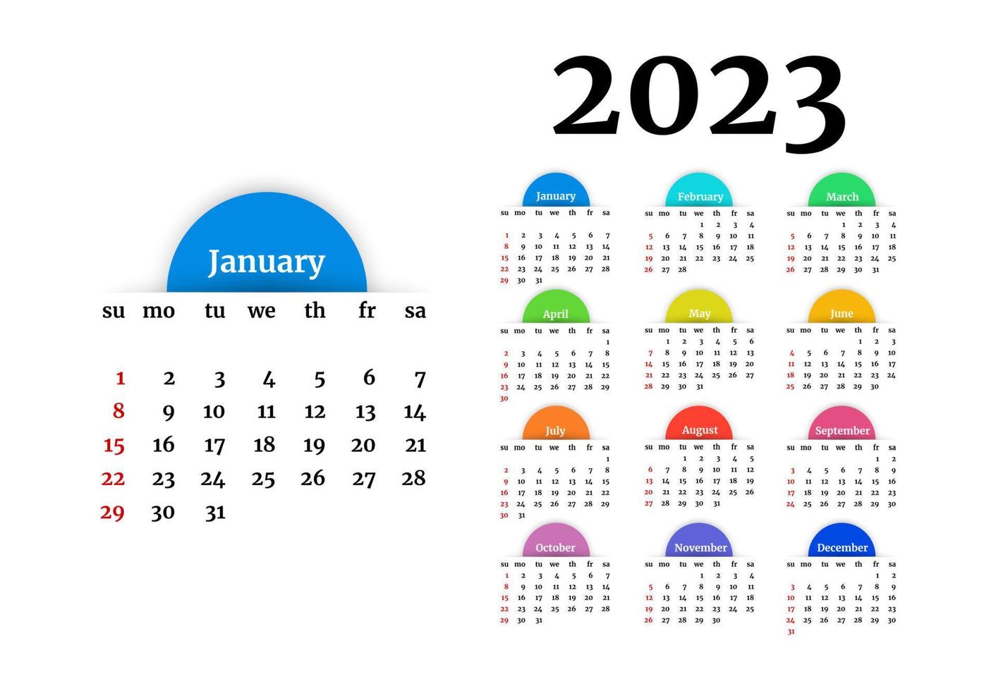 calendário para 2023 isolado em um fundo branco vetor