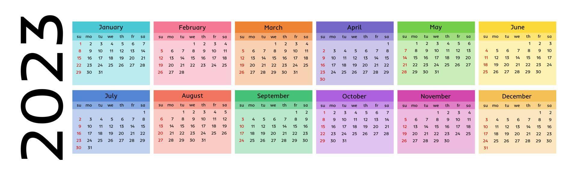 calendário para 2023 isolado em um fundo branco vetor