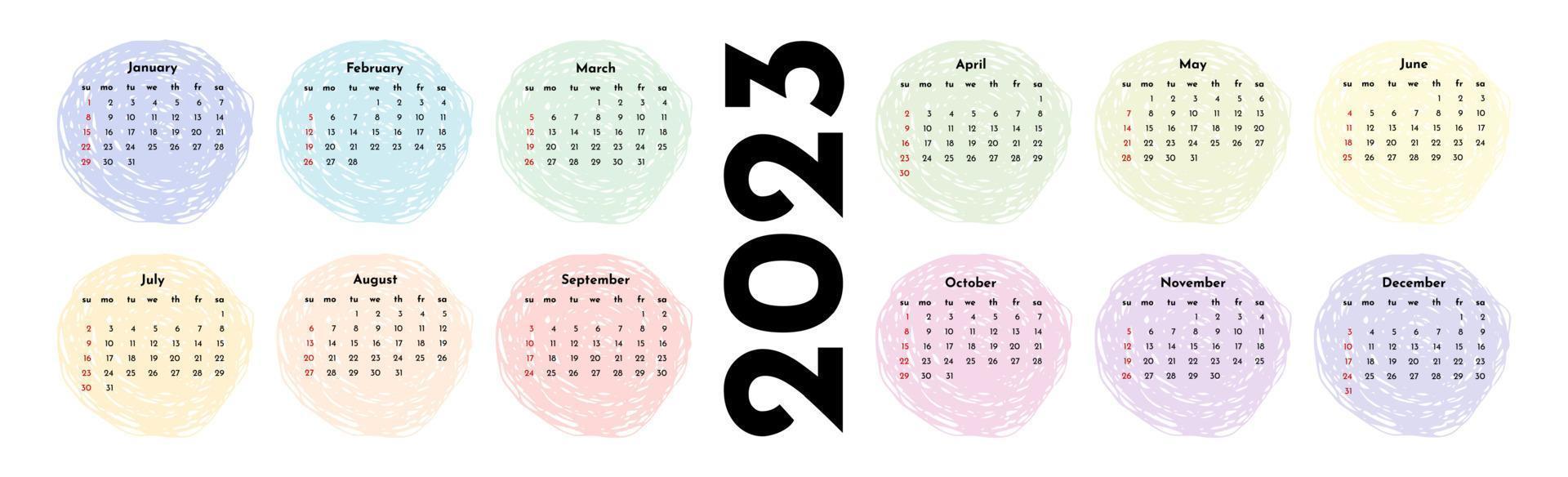 calendário para 2023 isolado em um fundo branco vetor