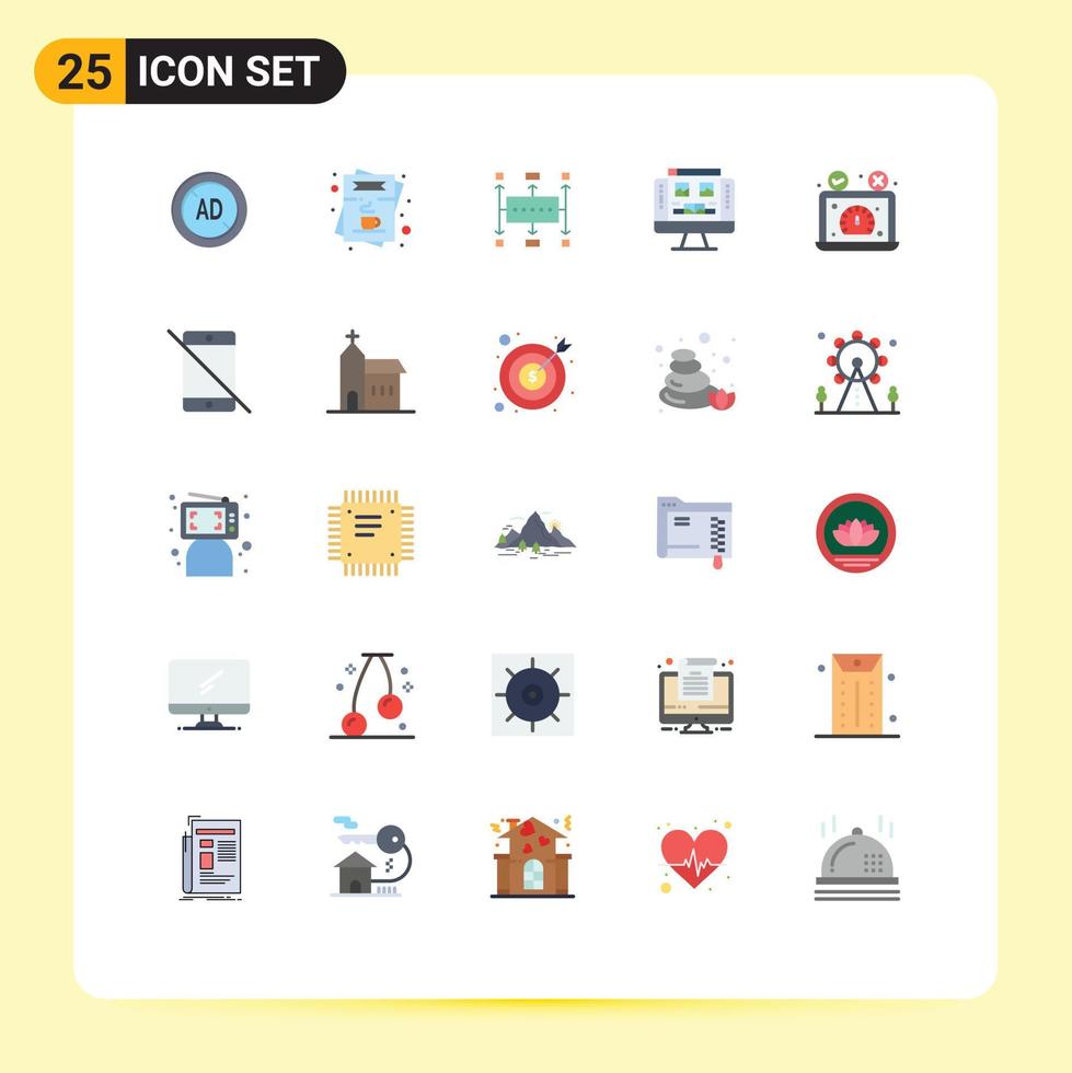 conjunto de pictogramas de 25 cores planas simples da galeria de pedidos de computador de tela elementos de design de vetores editáveis modernos