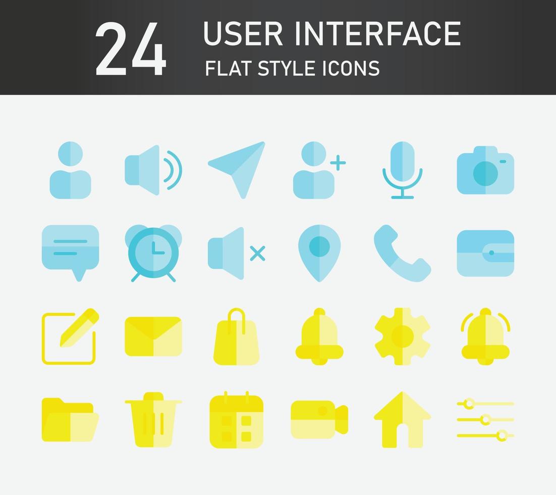 coleção de ícones planos da interface do usuário, contém ícones como interface, essencial, mensagem e ícones básicos. coleção de ícones de silhueta de interface de usuário, conjunto de ícones web simples. vetor