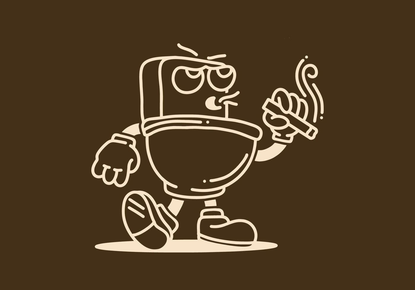 design de ilustração do mascote do banheiro segurando um cigarro vetor