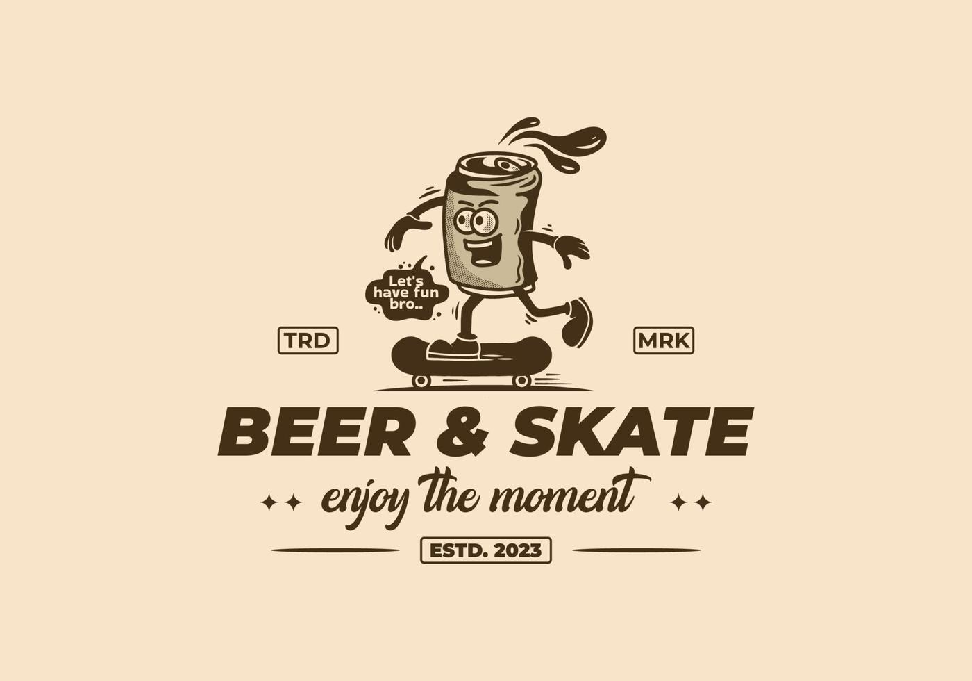 ilustração de mascote de uma lata de cerveja andando de skate vetor