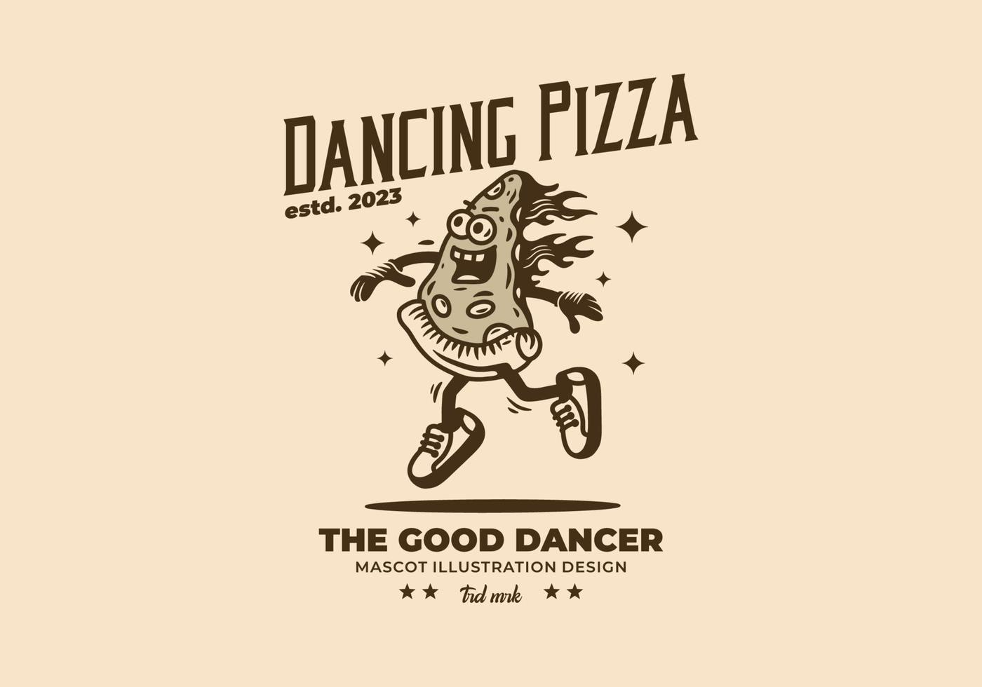 design de ilustração de mascote de pizza dançante vetor