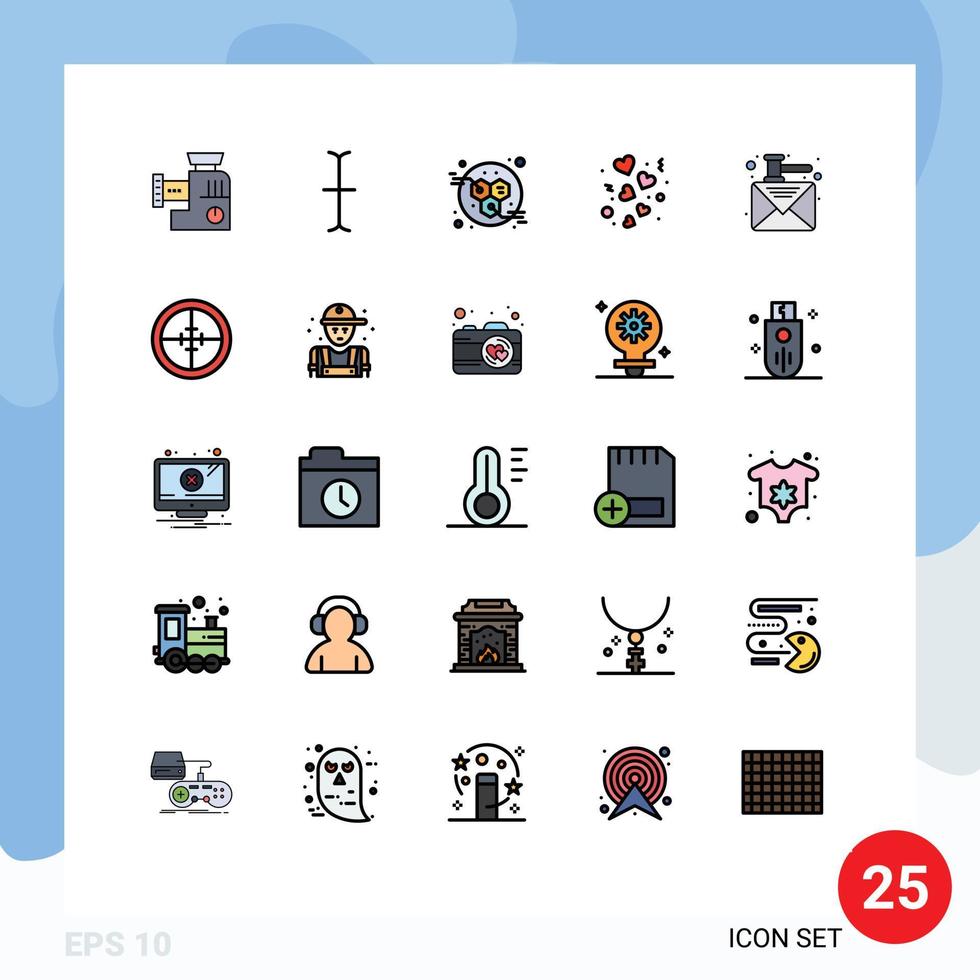 pacote de interface do usuário de 25 cores planas de linha preenchida básica da lei leilões de energia e-mail dia dos namorados elementos de design vetorial editáveis vetor