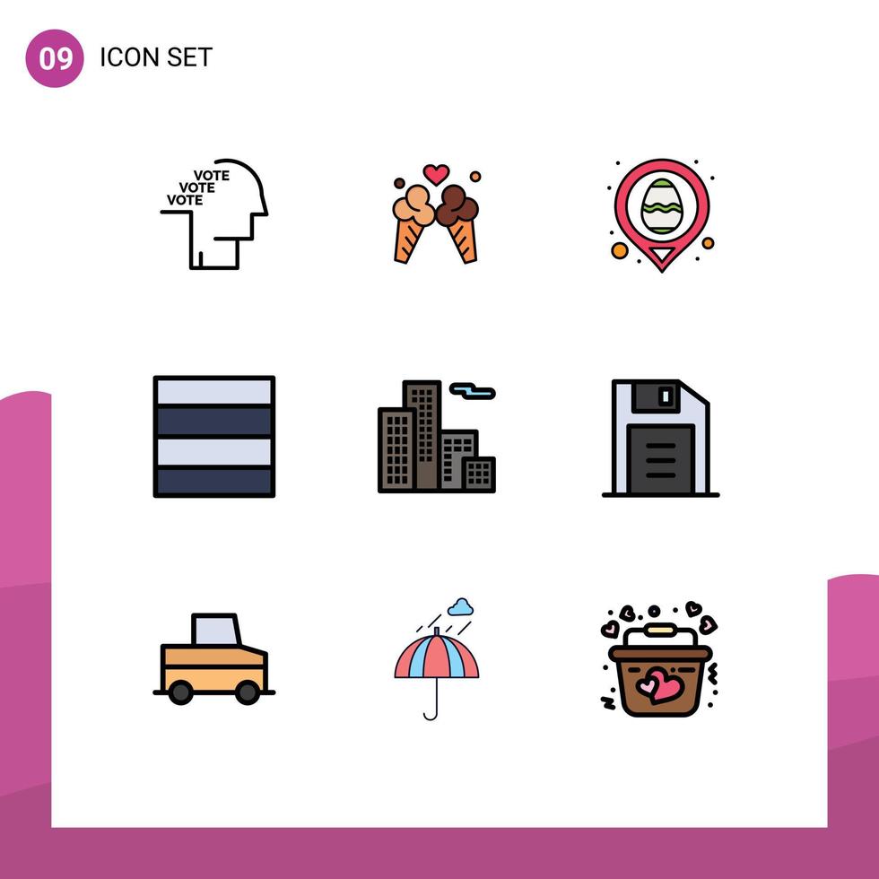 conjunto de 9 sinais de símbolos de ícones de interface do usuário modernos para apartamento de casa mapa de estrutura de arame doce elementos de design de vetores editáveis